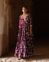 Wine Double Layer sunflower All Over Embroidered Angrakha