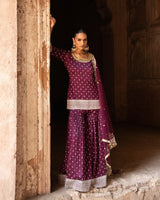 Wine big border straight sharara with embroidered dupatta
