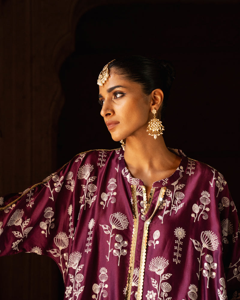 Sunflower wine embroidered kurta