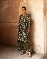 Sunflower olive embroidered kurta