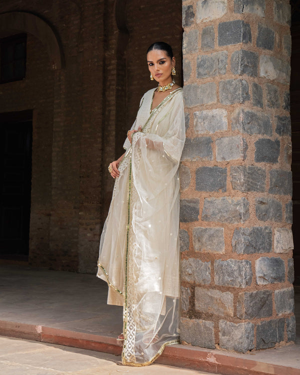 Off White Big Border anarkali with pants