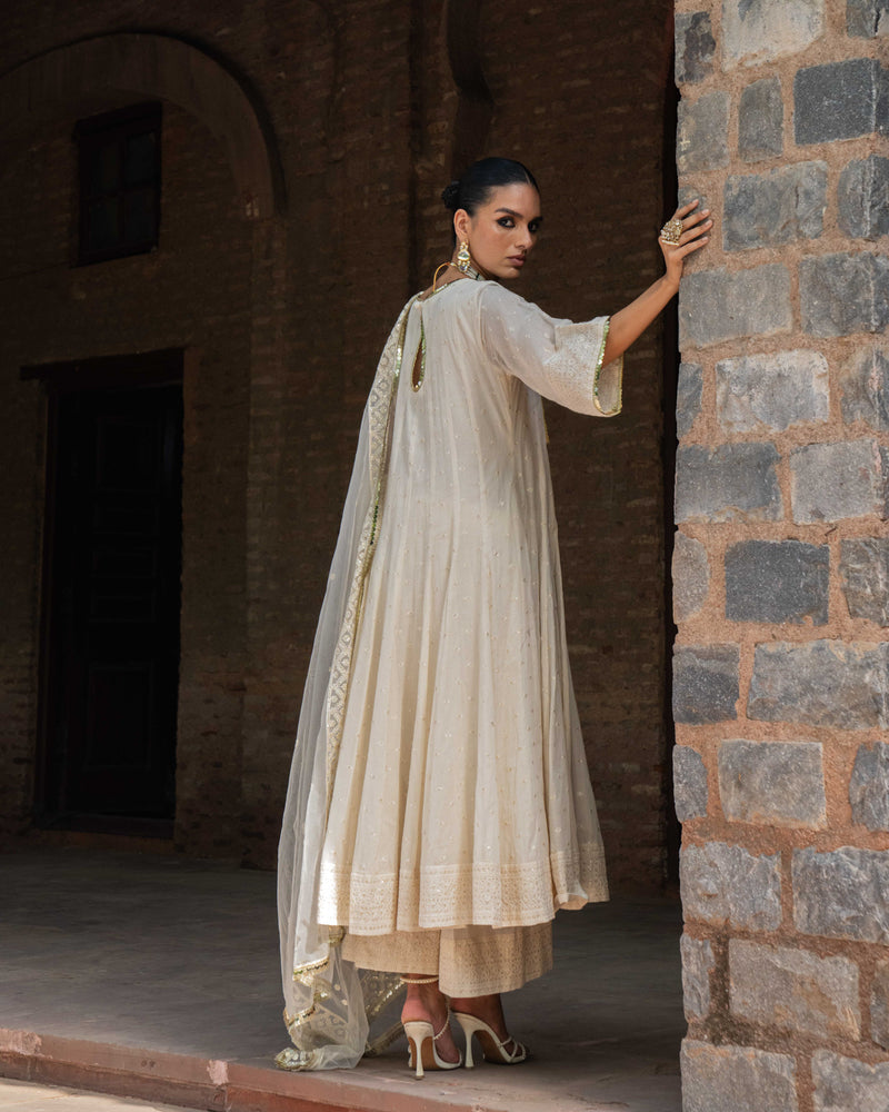 Off White Big Border anarkali with pants