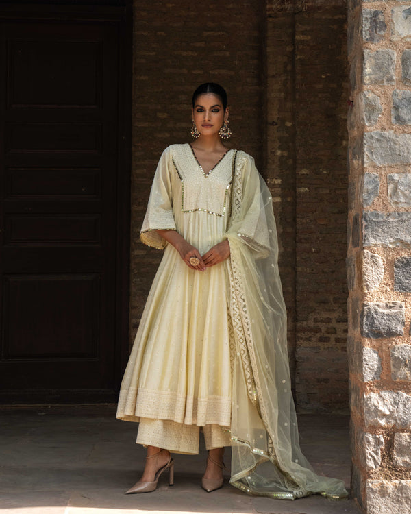 Lemon Big Border anarkali with pants