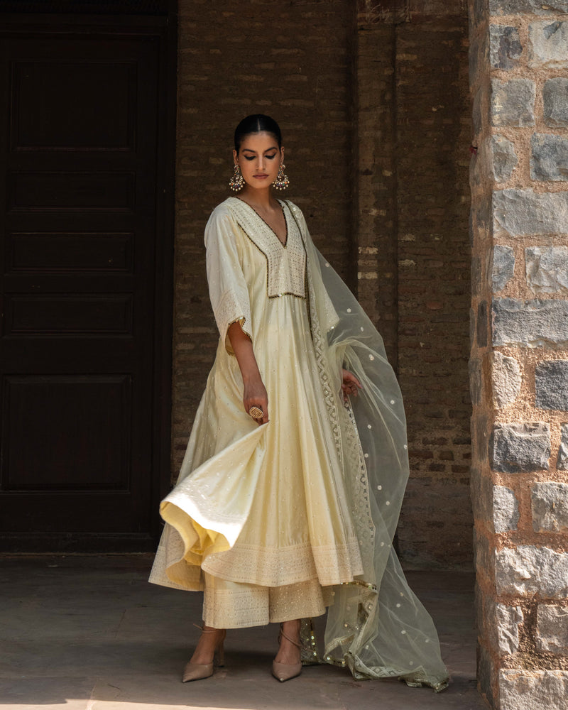 Lemon Big Border anarkali with pants