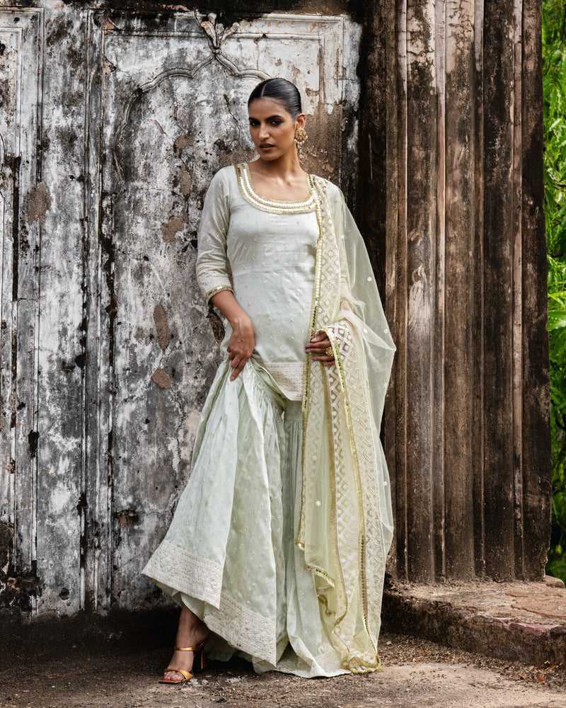 Mint big border straight sharara with embroidered dupatta