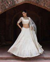 Gold & off white forest Lehenga with Embroidered Dupatta
