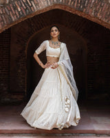 Gold & off white forest Lehenga with Embroidered Dupatta