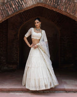 Gold & off white forest Lehenga with Embroidered Dupatta