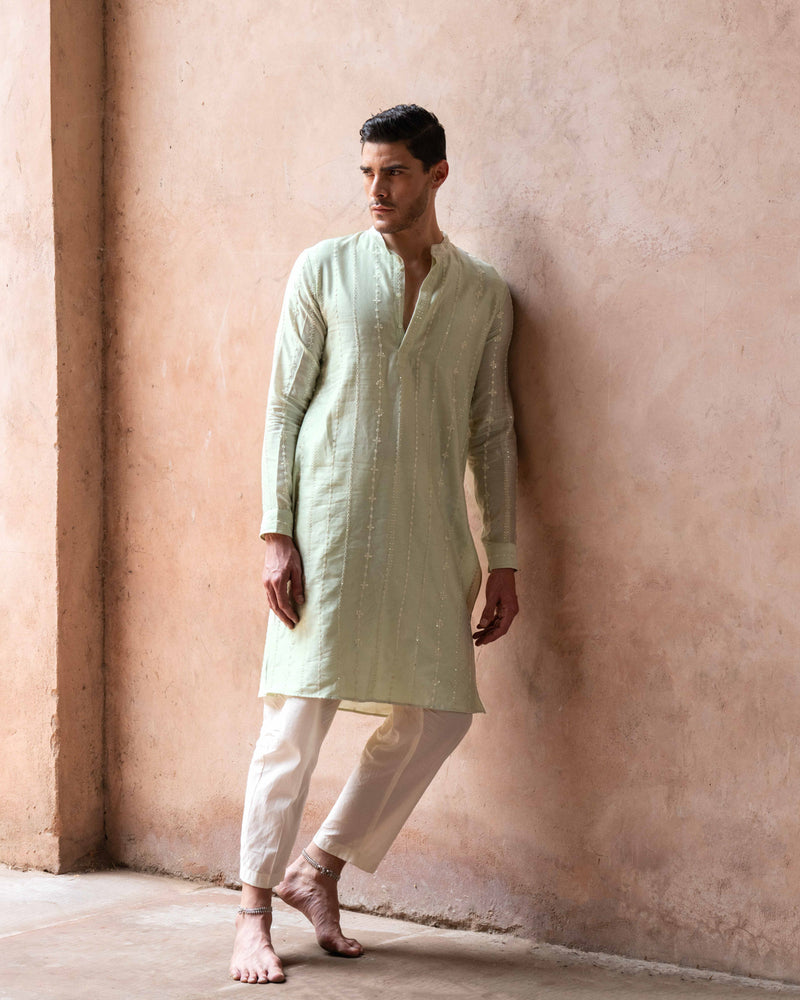 Mint Line Full Embroidered Kurta with Pants