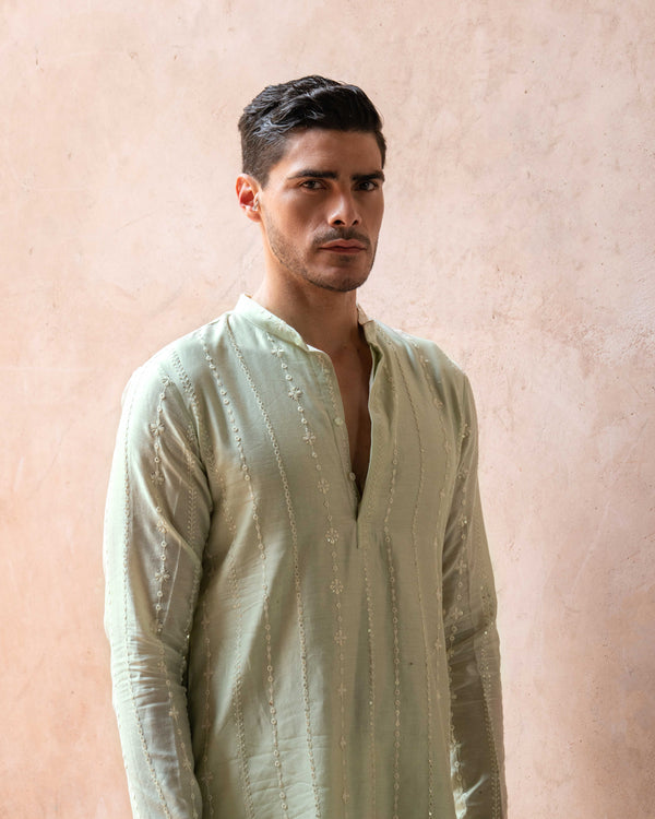 Mint Line Full Embroidered Kurta with Pants