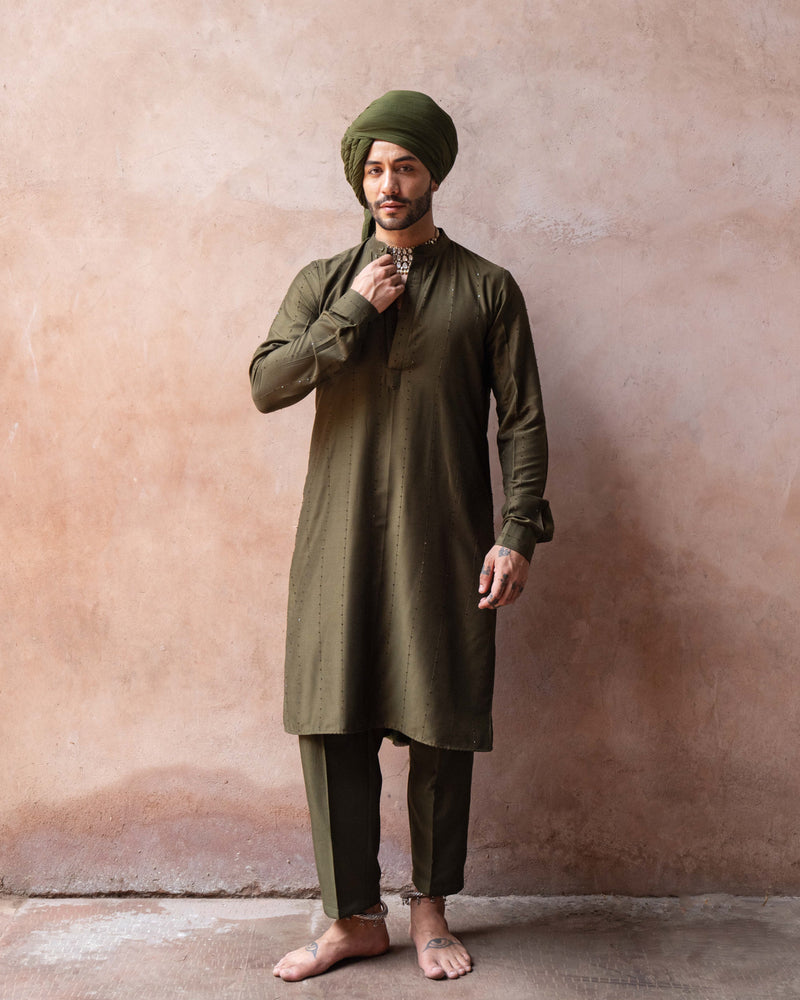 Olive line sequence Kurta set