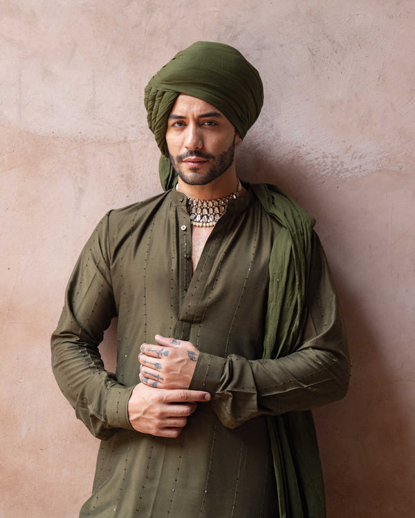 Olive line sequence Kurta set