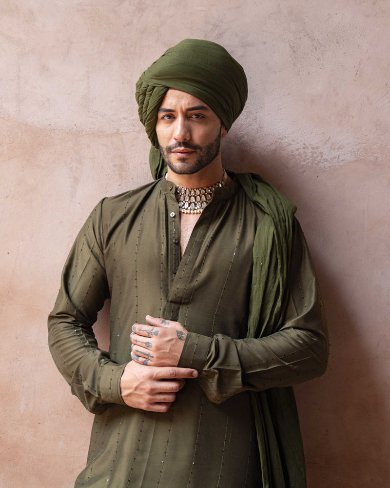 Olive line sequence Kurta set