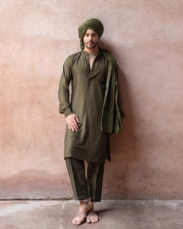 Olive line sequence Kurta set