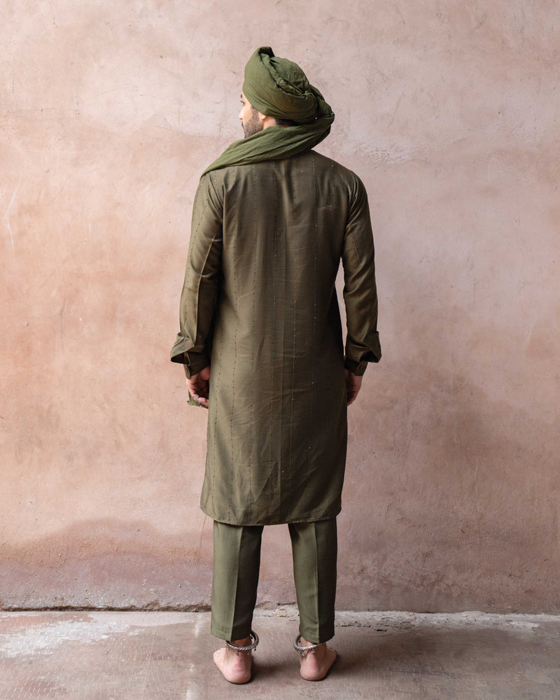 Olive line sequence Kurta set