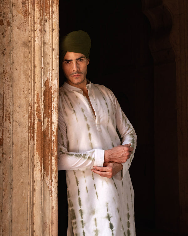 Off White & Olive Tie Dye line sequence Kurta set