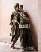 Olive line sequence Kurta set