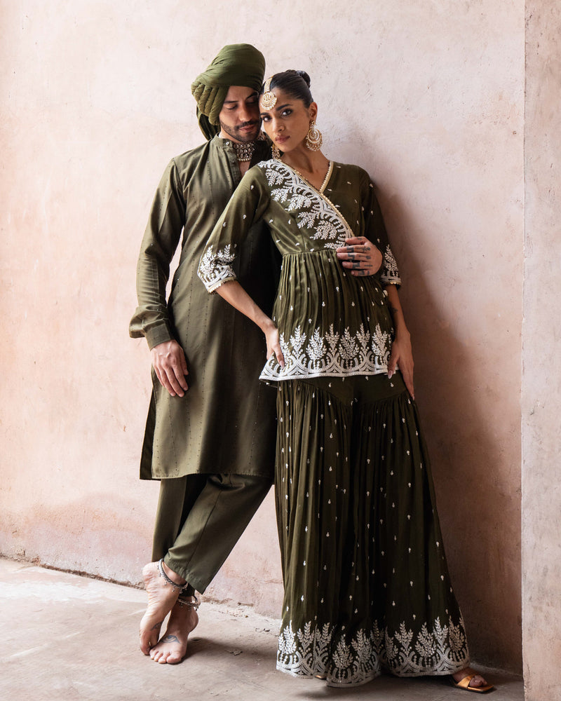 Olive line sequence Kurta set