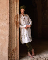 Off White & Olive Tie Dye line sequence Kurta set
