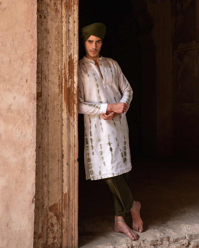 Off White & Olive Tie Dye line sequence Kurta set