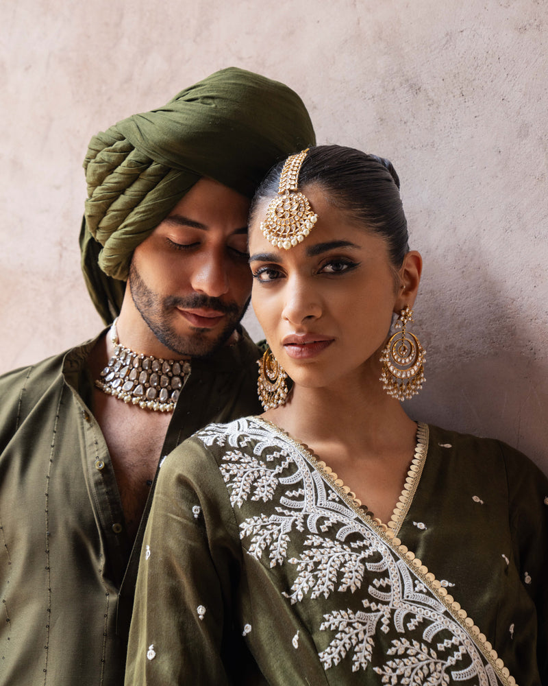 Olive line sequence Kurta set