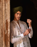 Off White & Olive Tie Dye line sequence Kurta set