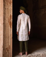 Off White & Olive Tie Dye line sequence Kurta set