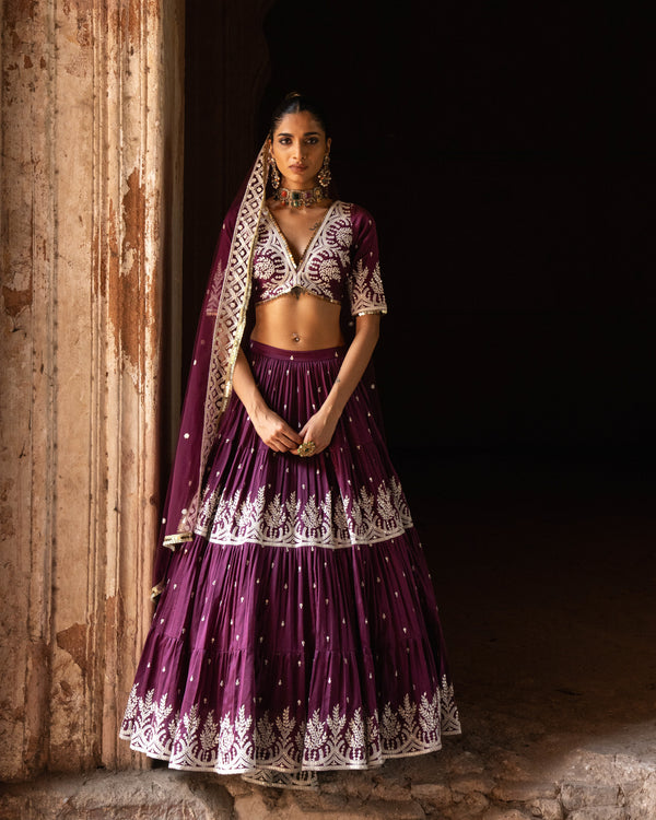 Wine forest Lehenga with Embroidered Dupatta