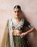 Olive forest Lehenga with Embroidered Dupatta