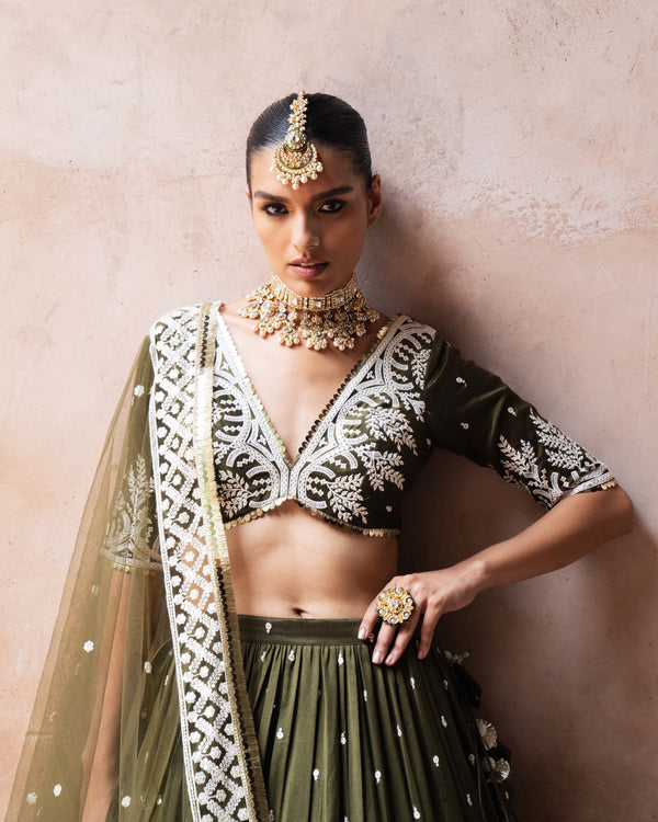 Olive forest Lehenga with Embroidered Dupatta