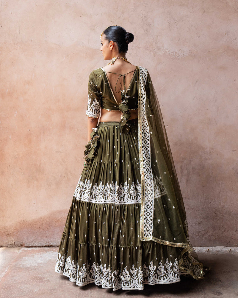 Olive forest Lehenga with Embroidered Dupatta