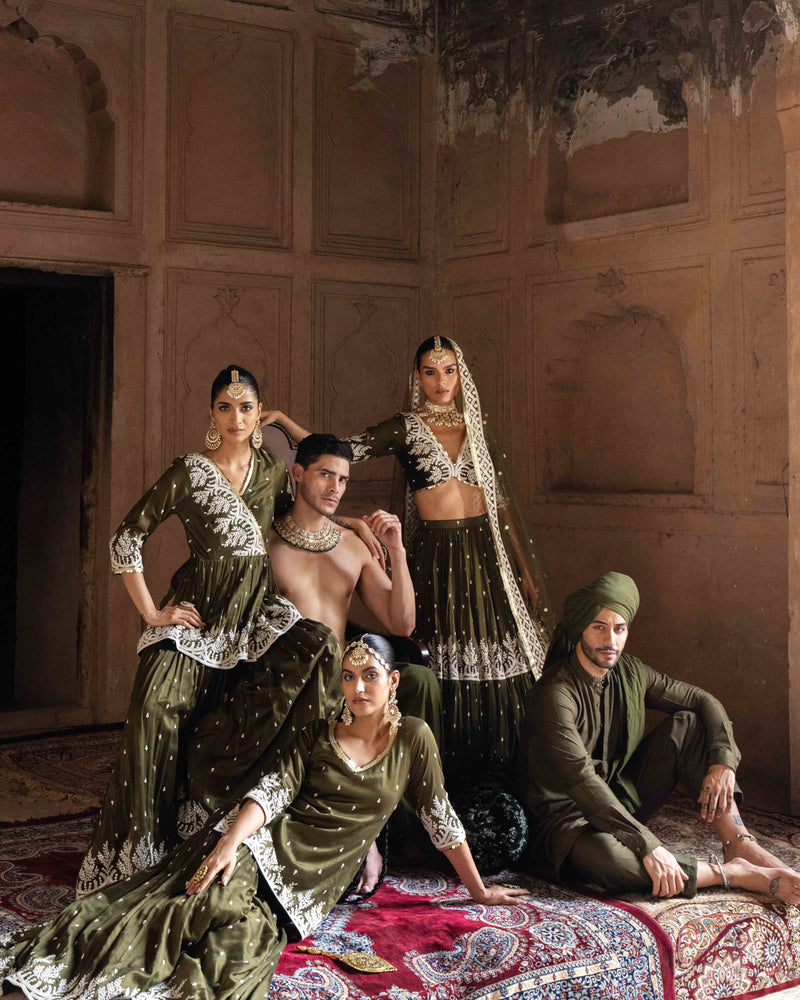 Olive forest Lehenga with Embroidered Dupatta
