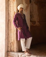 Wine Dots Full Embroidered Kurta with Pants