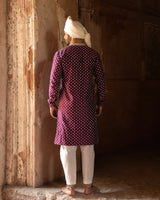 Wine Dots Full Embroidered Kurta with Pants