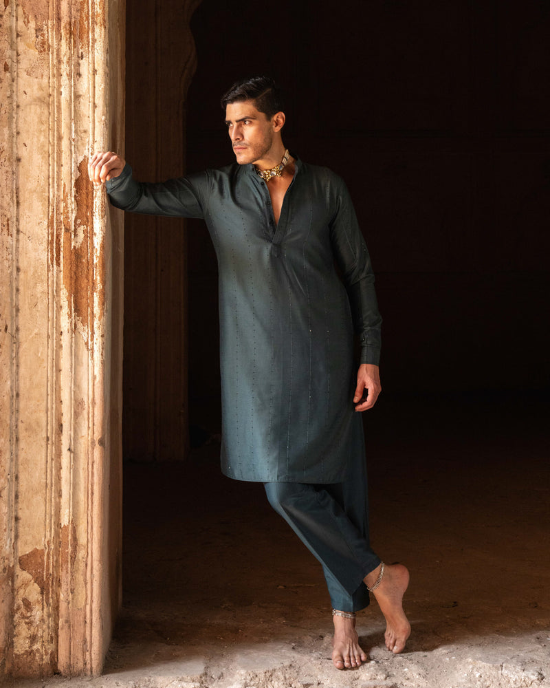 Teal line sequence Kurta set