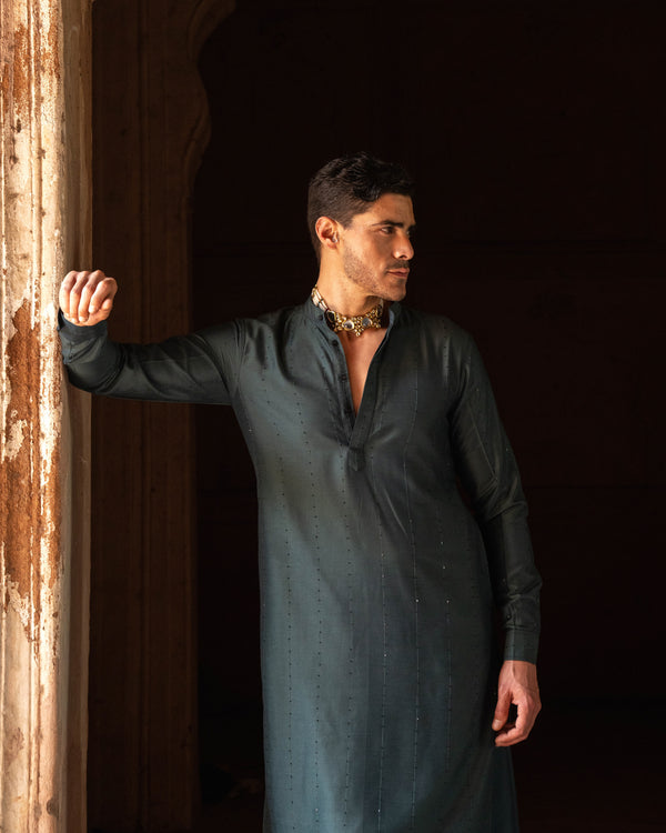 Teal line sequence Kurta set