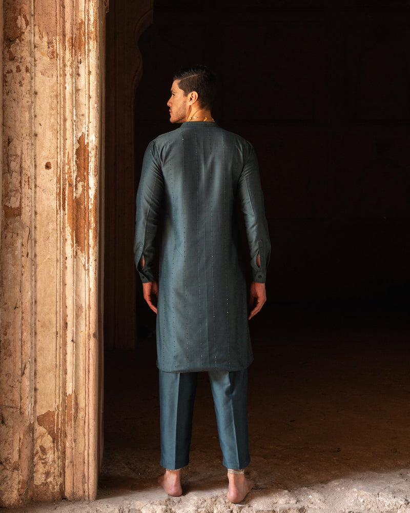 Teal line sequence Kurta set