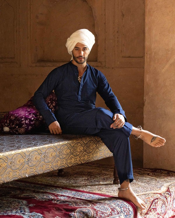 Indigo blue line sequence Kurta set