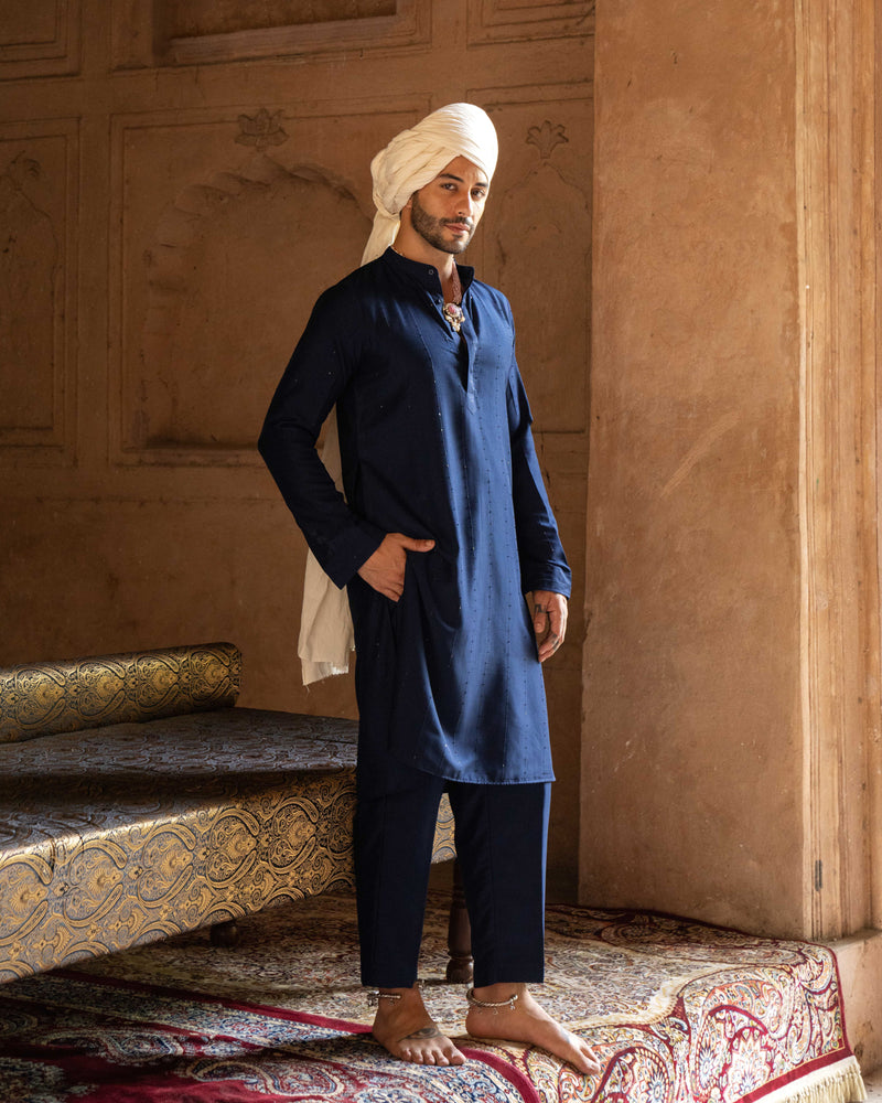 Indigo blue line sequence Kurta set