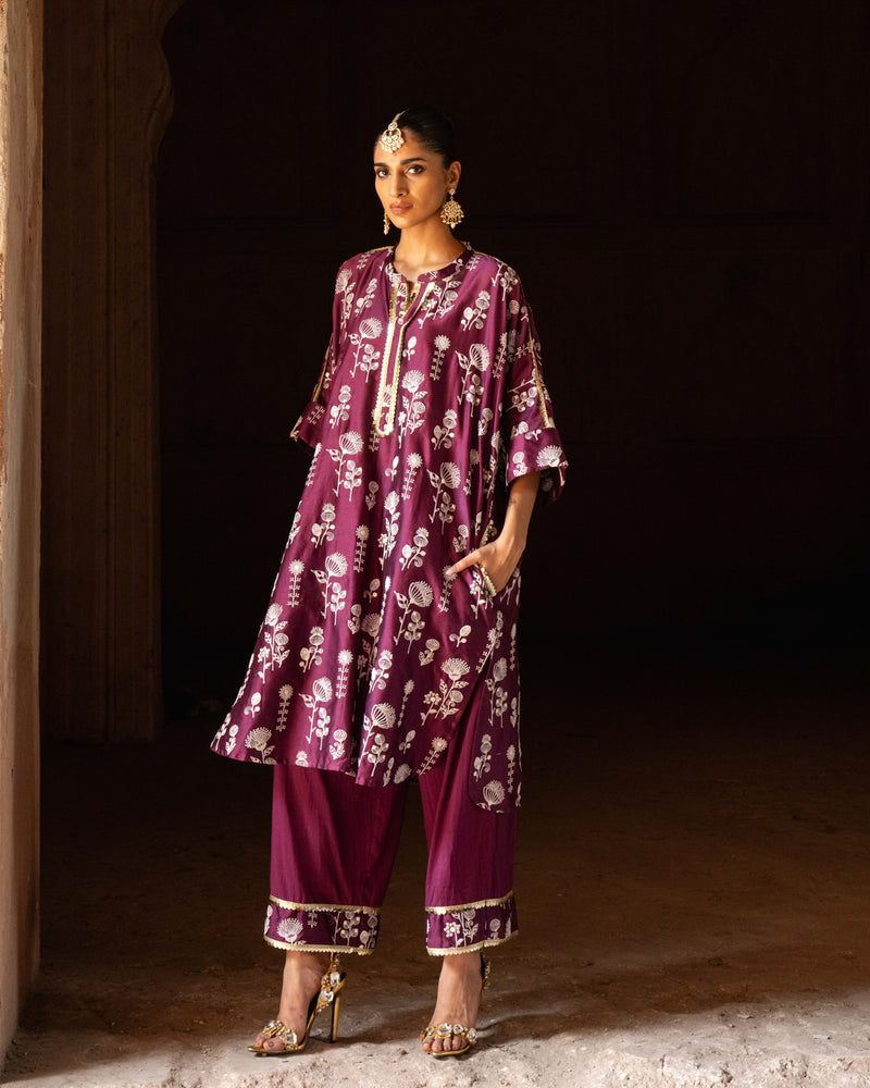 Sunflower wine embroidered kurta