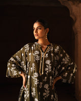 Sunflower olive embroidered kurta