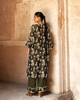 Sunflower olive embroidered kurta