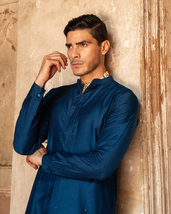 Navy Blue line sequence Kurta set