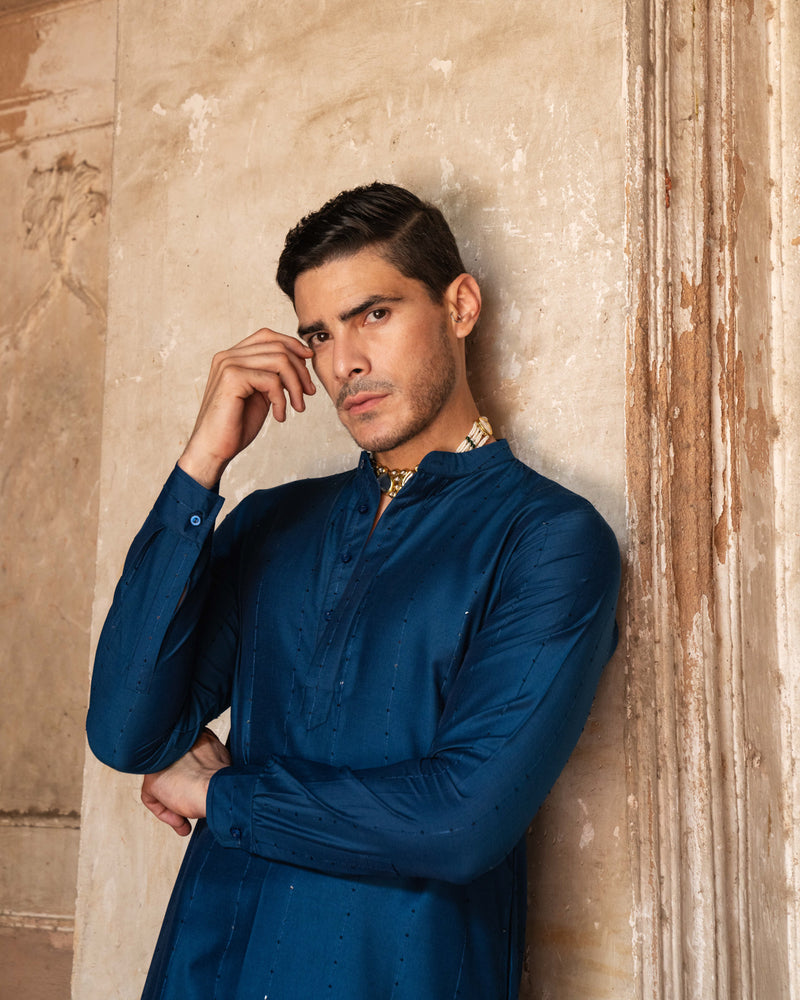 Navy Blue line sequence Kurta set