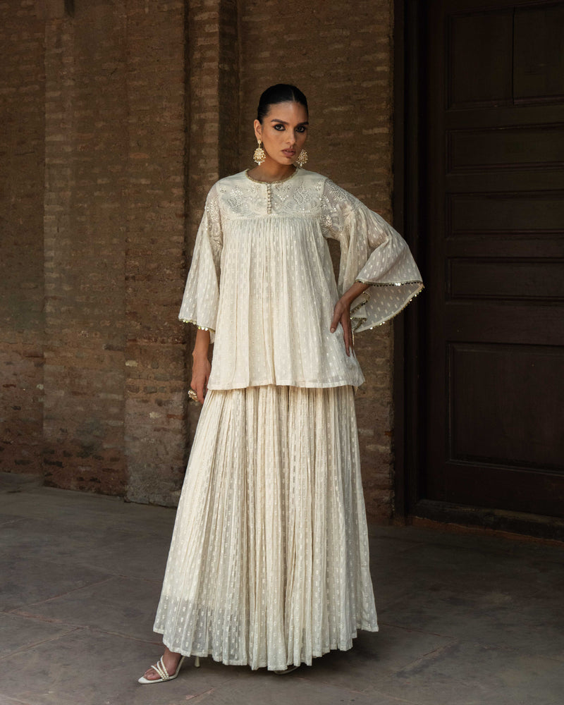 Off white all gathers forest Embroidered top with skirt