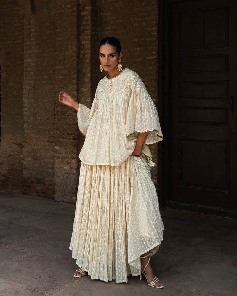 Off white all gathers forest Embroidered top with skirt