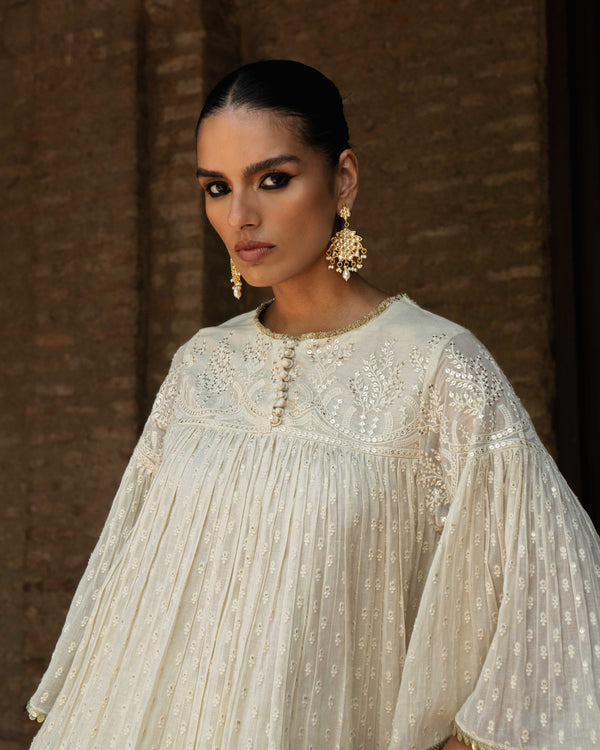 Off white all gathers forest Embroidered top with skirt