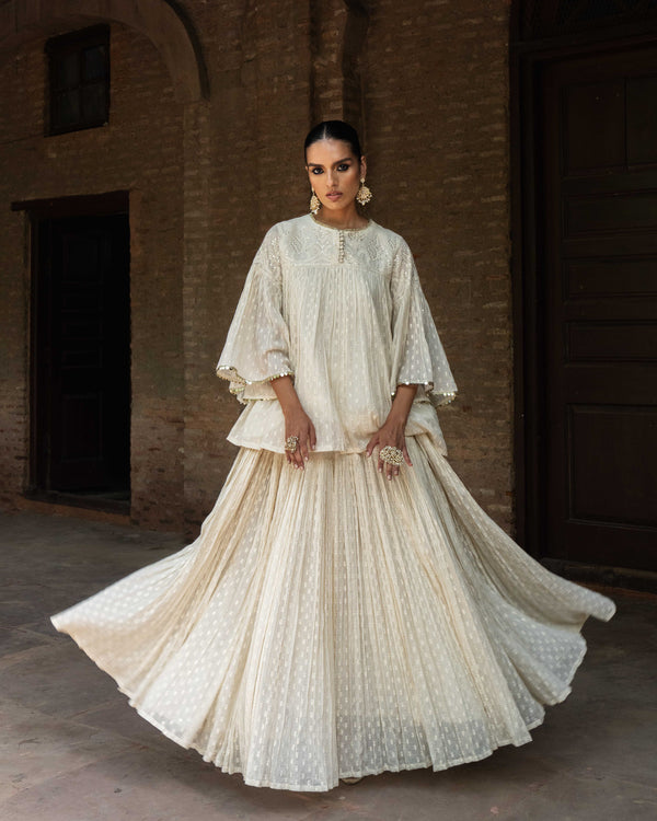 Off white all gathers forest Embroidered top with skirt