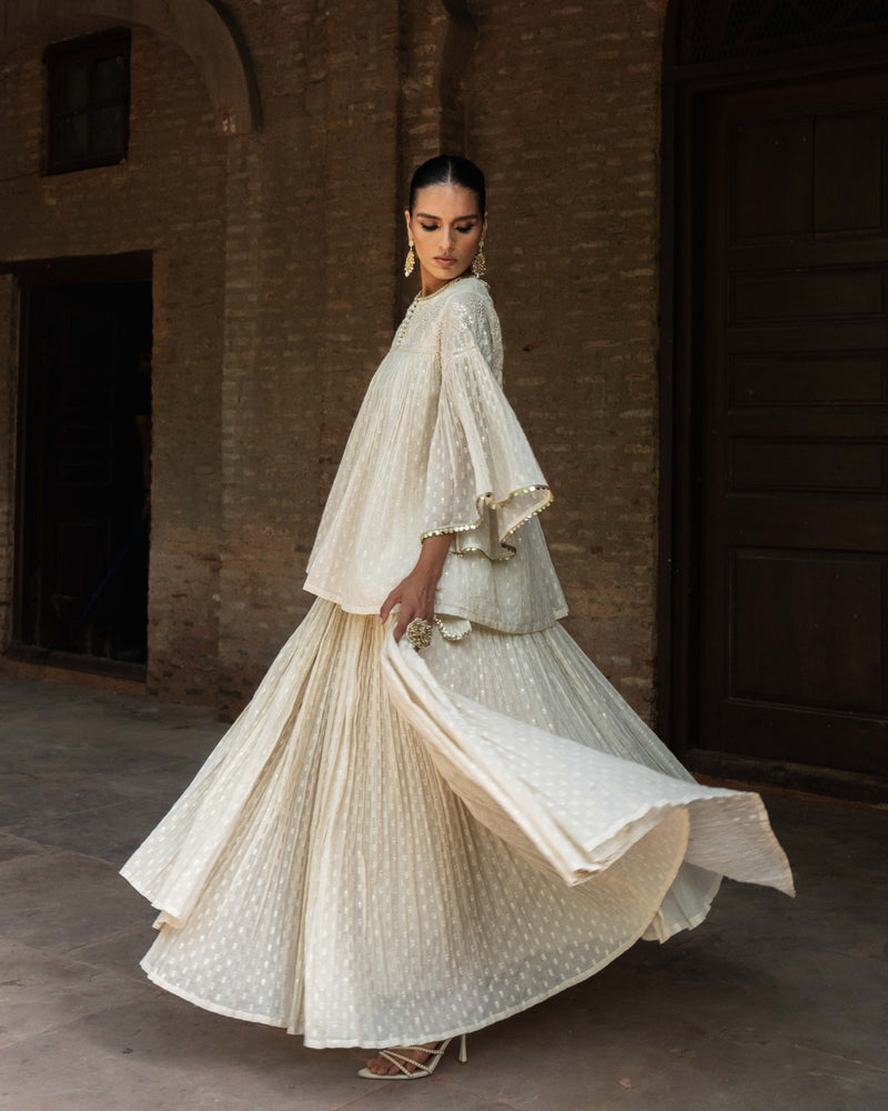 Off white all gathers forest Embroidered top with skirt