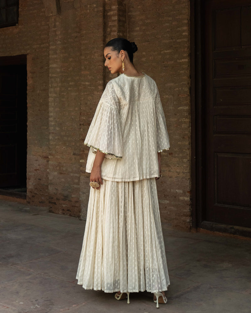 Off white all gathers forest Embroidered top with skirt